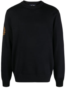 sweter z okrągłym dekoltem i haftowanym logo