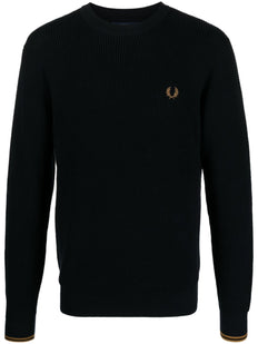 sweter z dzianiny waflowej z haftowanym logo