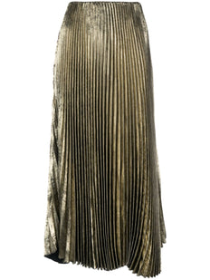 metallic-effect pleated midi skirt