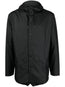 drawstring-hooded buttoned rain jacket