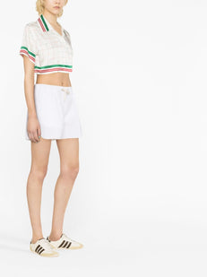 Tennis Check cropped silk shirt