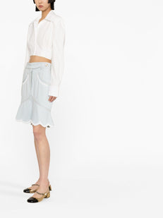floral-embroidered denim peplum skirt