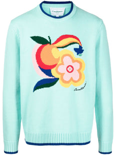 sweter z dzianiny intarsjowanej z naszywką z logo