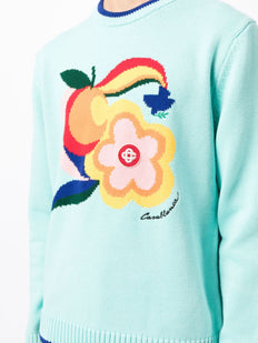 sweter z dzianiny intarsjowanej z naszywką z logo