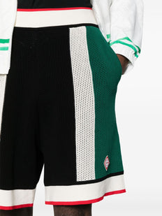 logo-appliqué open-knit shorts