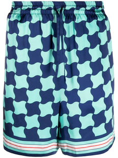 Pool Tile-print silk shorts