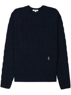 sweter z dzianiny kablowej z haftowanym logo