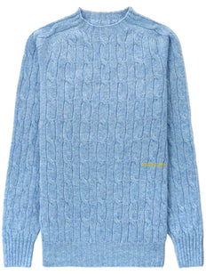 sweter z dzianiny warkoczowej z haftowanym logo