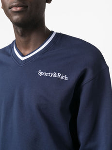 sweter z dekoltem w serek i haftowanym logo
