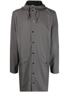 hooded stud-fastening raincoat