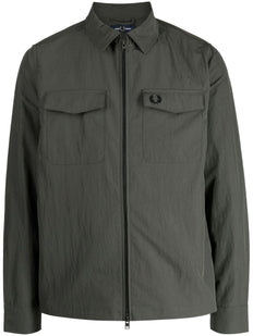 logo-embroidered zipped shirt jacket