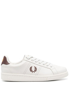 embroidered-logo leather sneakers