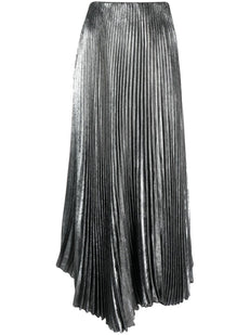 metallic-effect pleated midi skirt