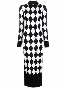 harlequin-pattern wool dress